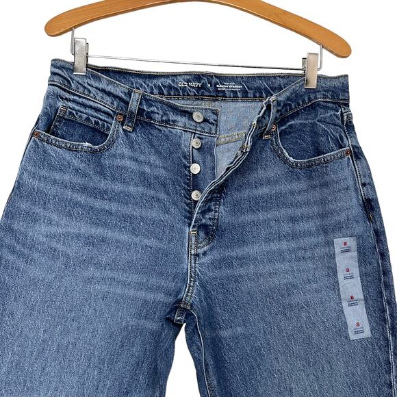 Old Navy Slouchy Straight Jeans 8 High Rise Medium Wash Distressed Stretch Denim - Picture 5 of 11